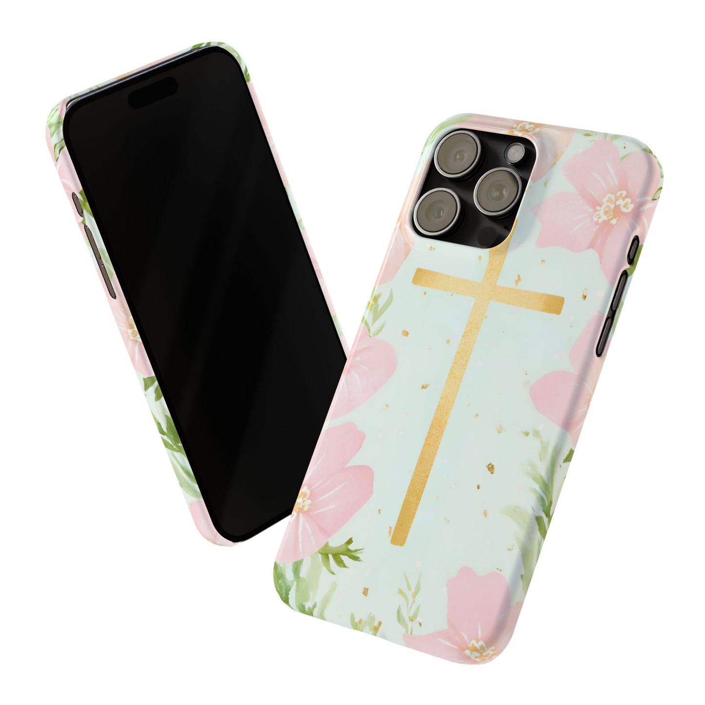 Cross with flowers Slim Phone Case