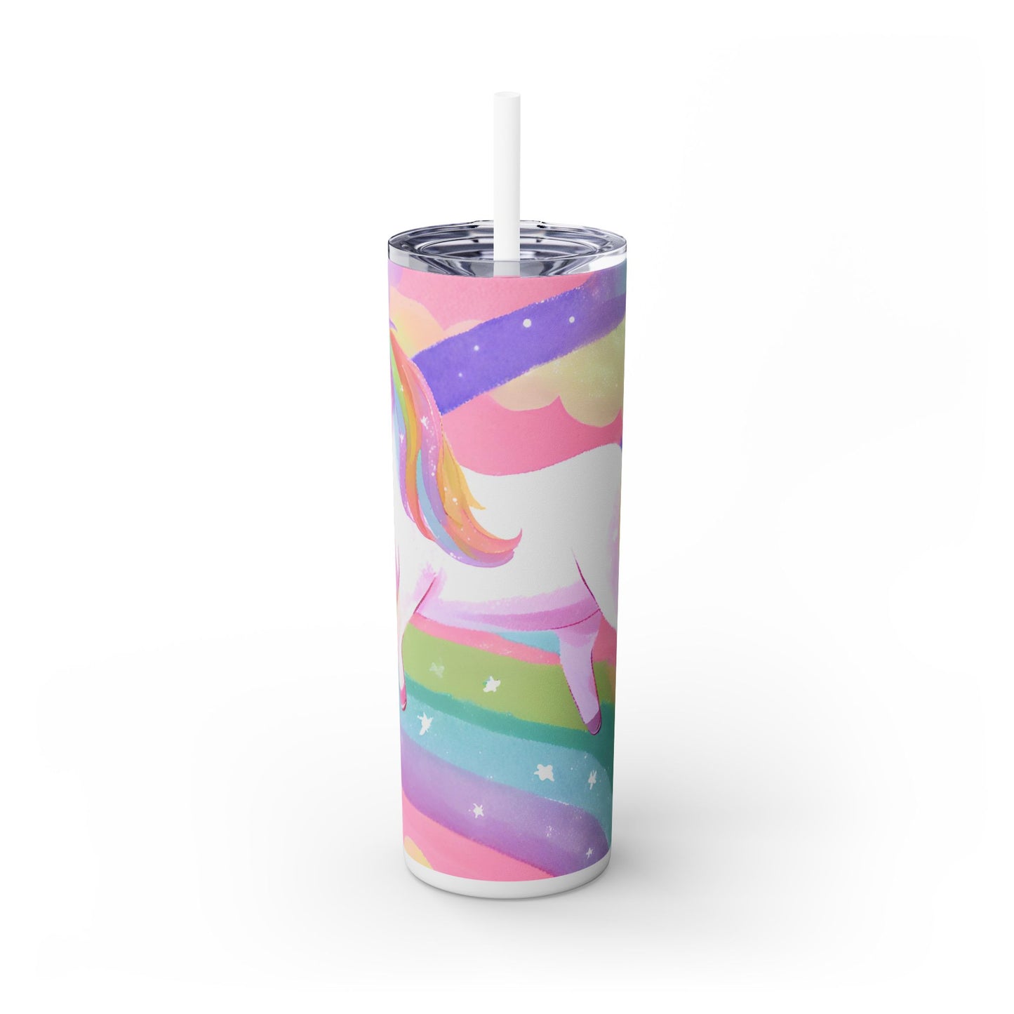 Rainbow Unicorn Skinny Tumbler with Straw, 20oz