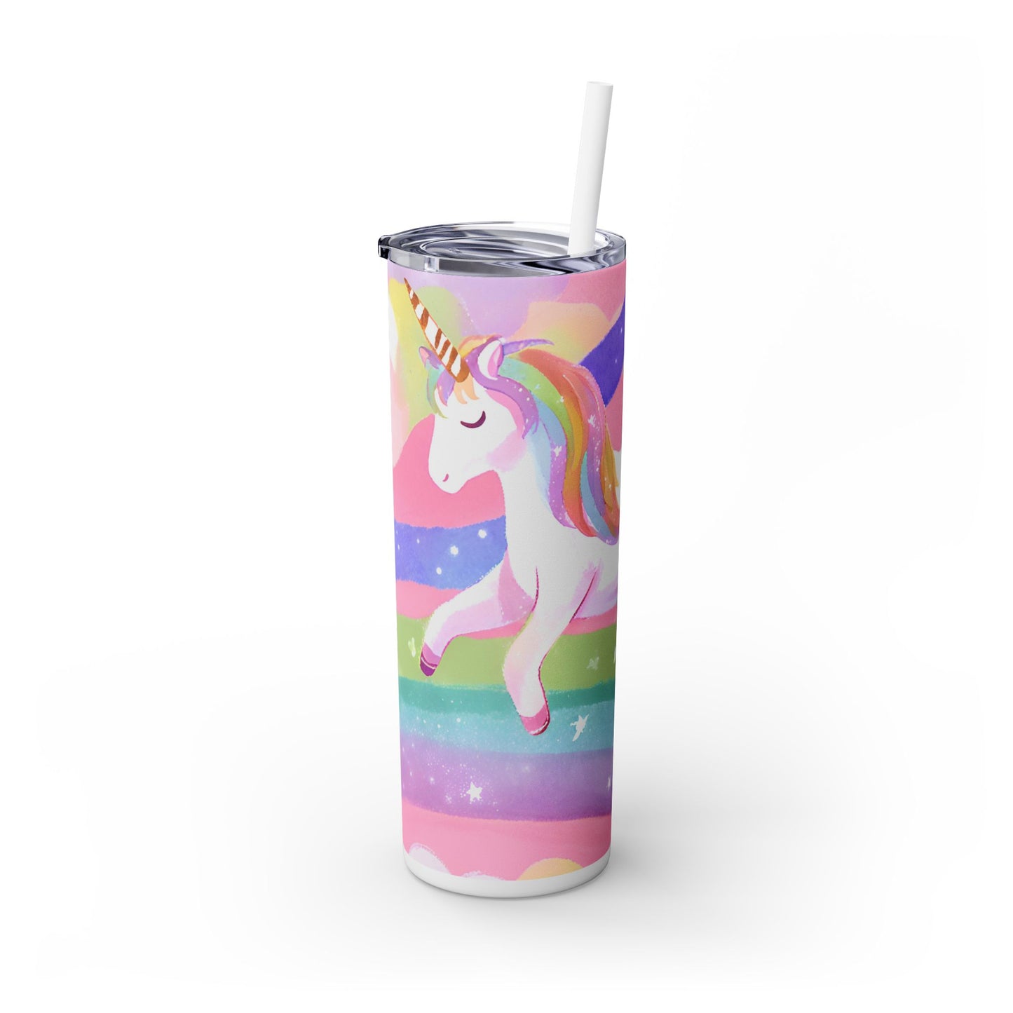 Rainbow Unicorn Skinny Tumbler with Straw, 20oz