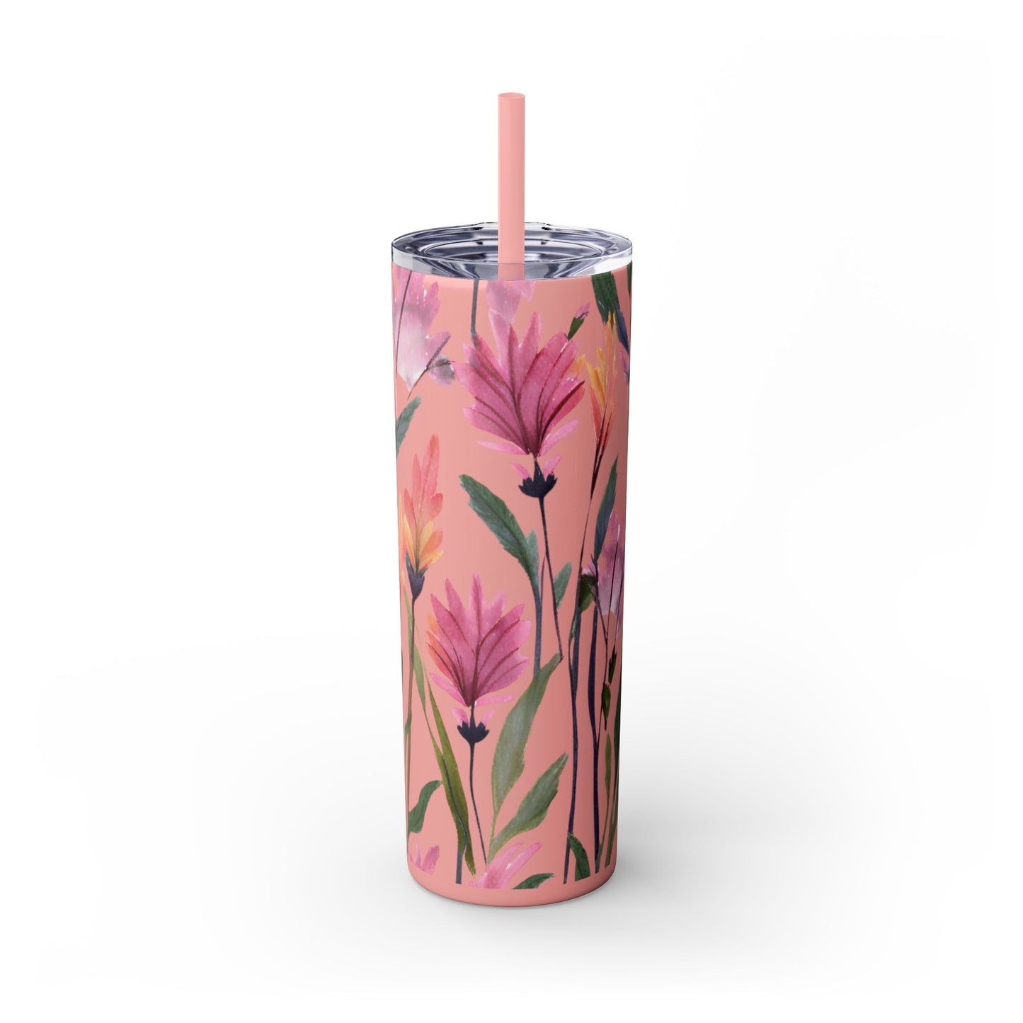 Wildflower Skinny Tumbler with Straw, 20oz