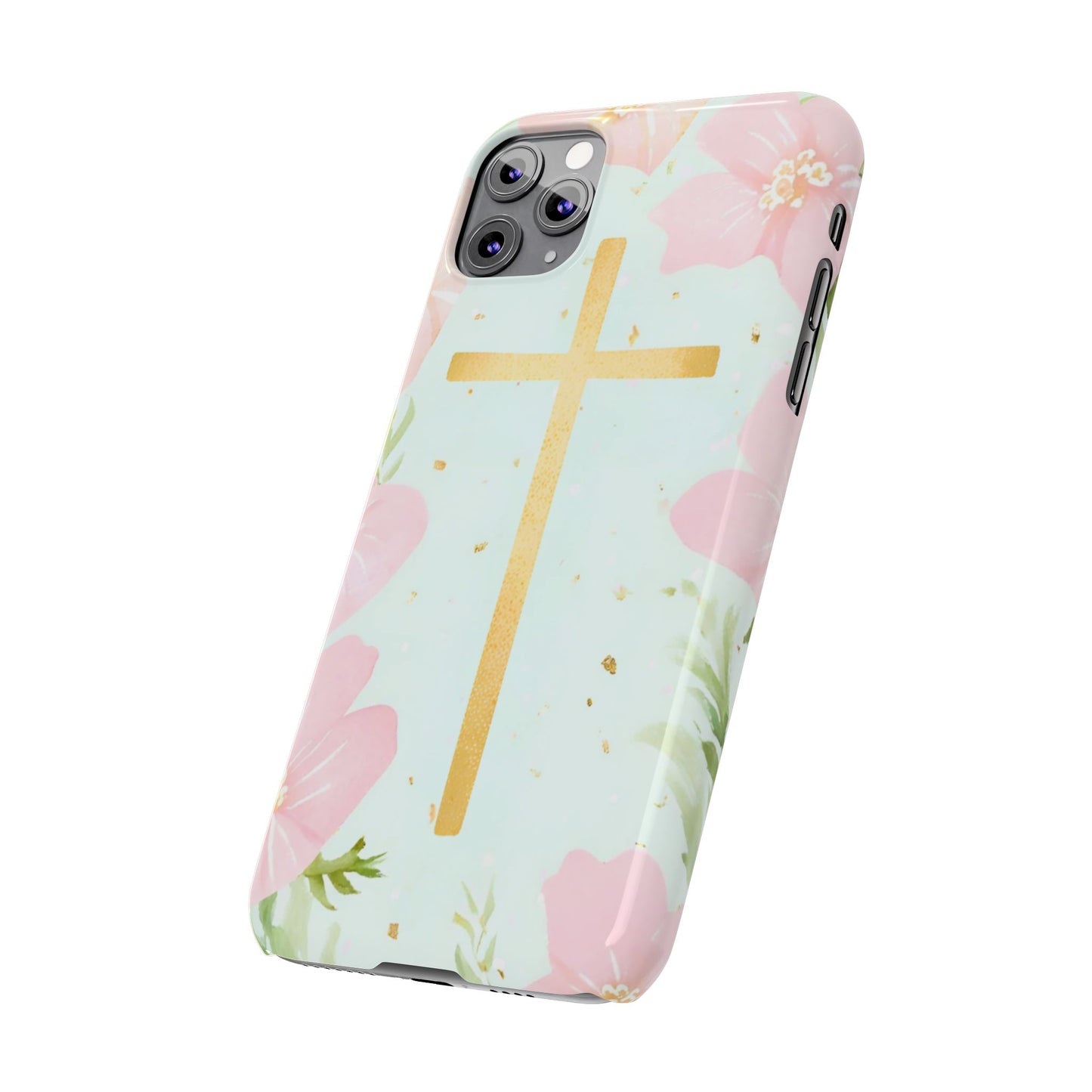 Cross with flowers Slim Phone Case