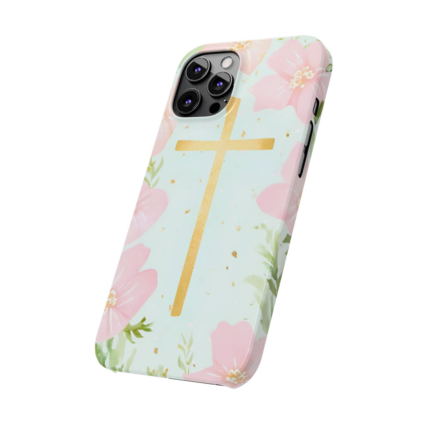 Cross with flowers Slim Phone Case