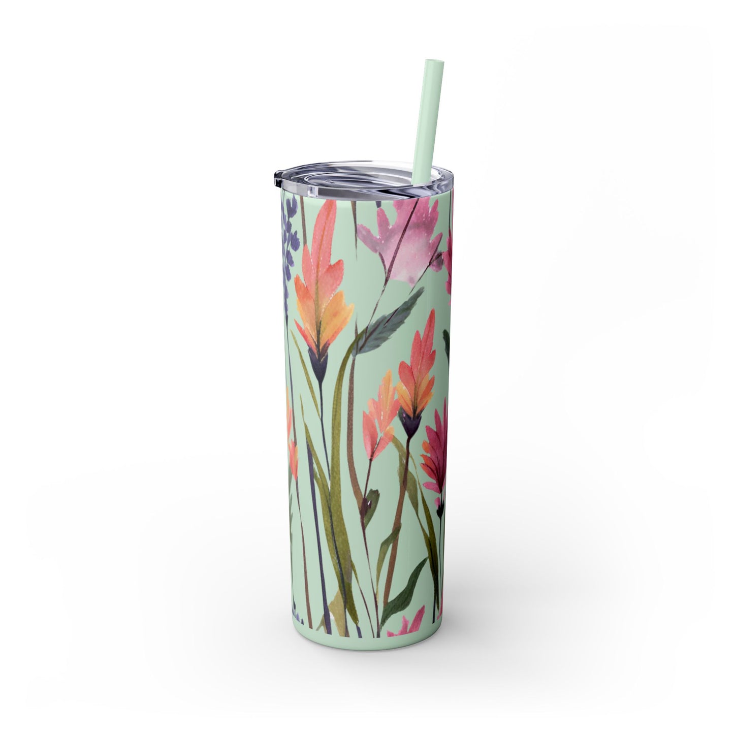 Wildflower Skinny Tumbler with Straw, 20oz