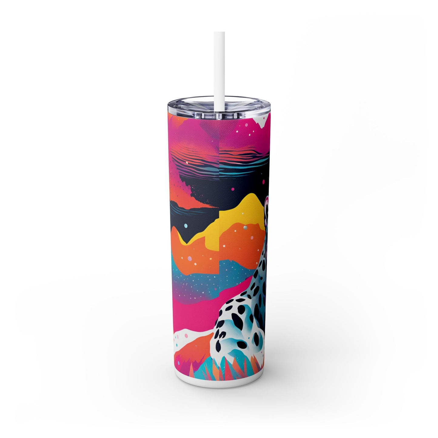 Snow Leopard Skinny Tumbler with Straw, 20oz