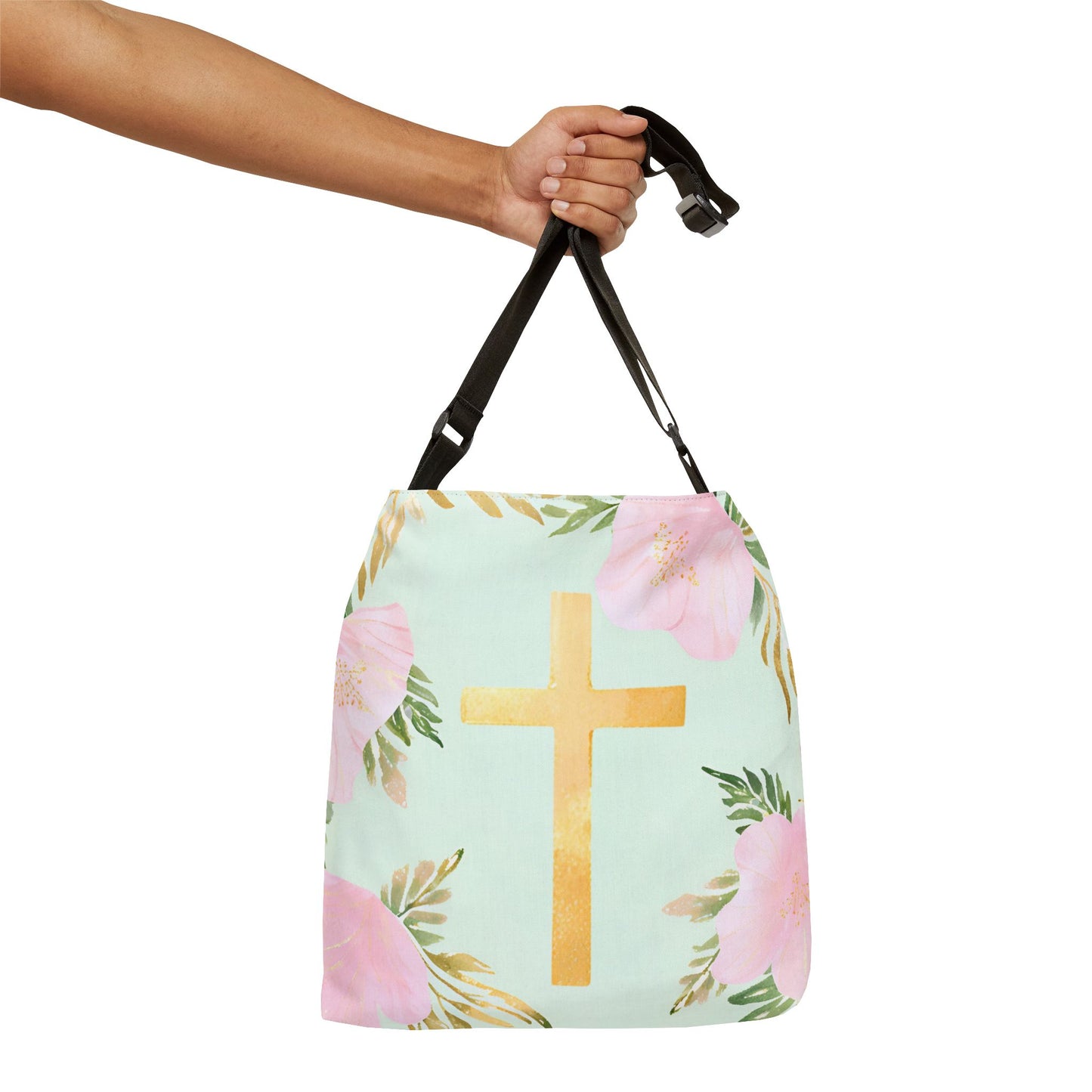 Cross with Flowers Adjustable Tote