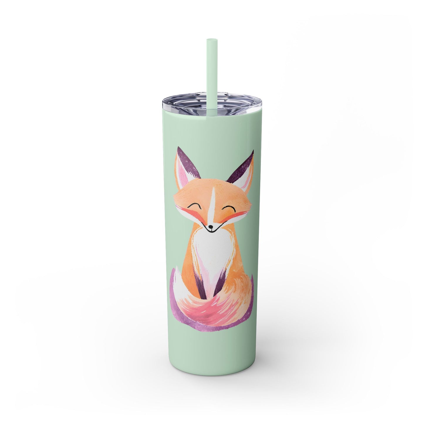 Cute Fox Skinny Tumbler with Straw, 20oz