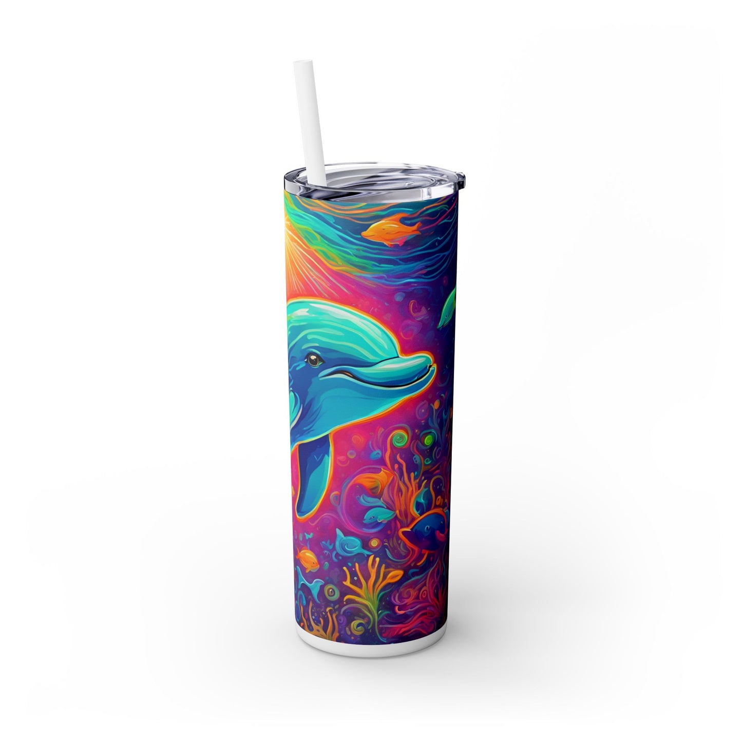 Dolphin Skinny Tumbler with Straw, 20oz