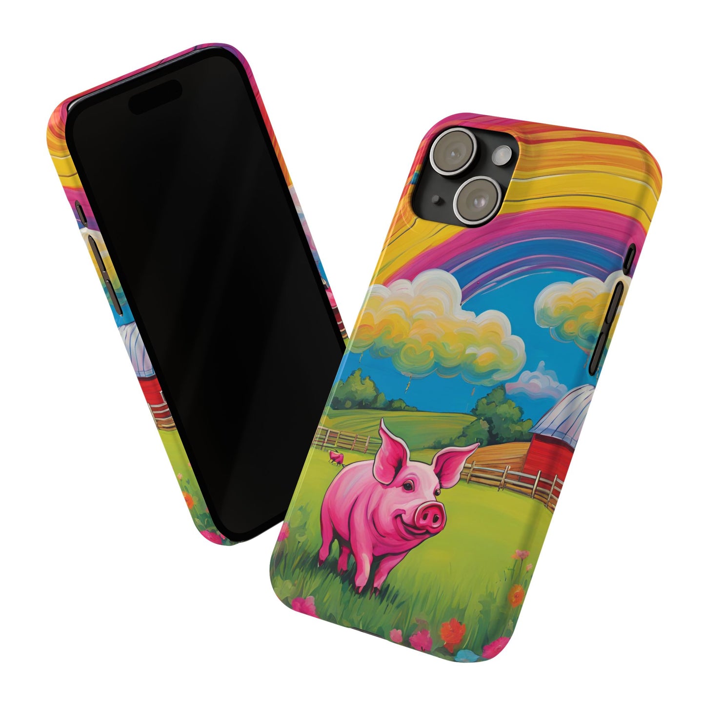 Rainbow Pig Farm Slim Phone Case