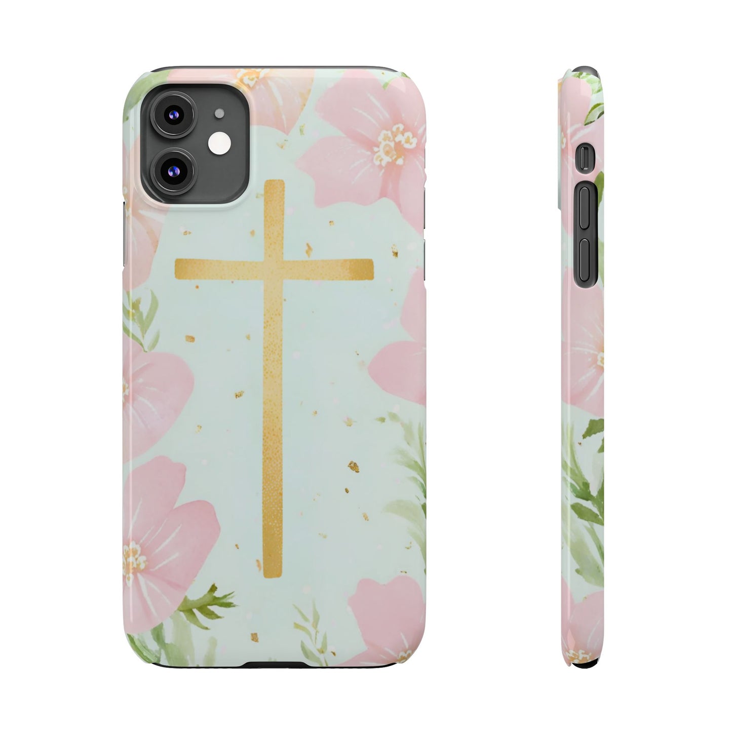 Cross with flowers Slim Phone Case