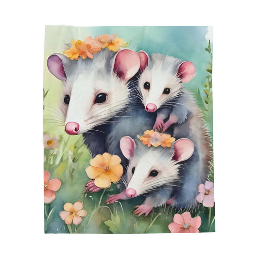 Opossum Family Plush Blanket