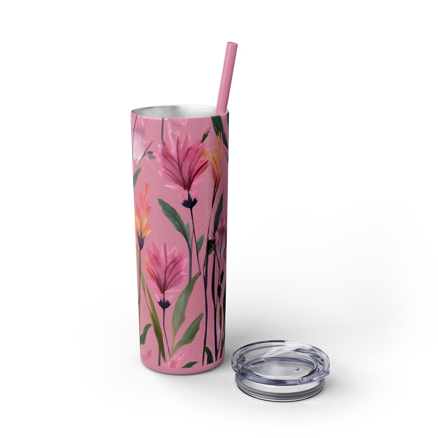 Wildflower Skinny Tumbler with Straw, 20oz