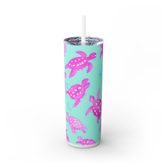 Sea Turtle Print Skinny Tumbler with Straw, 20oz