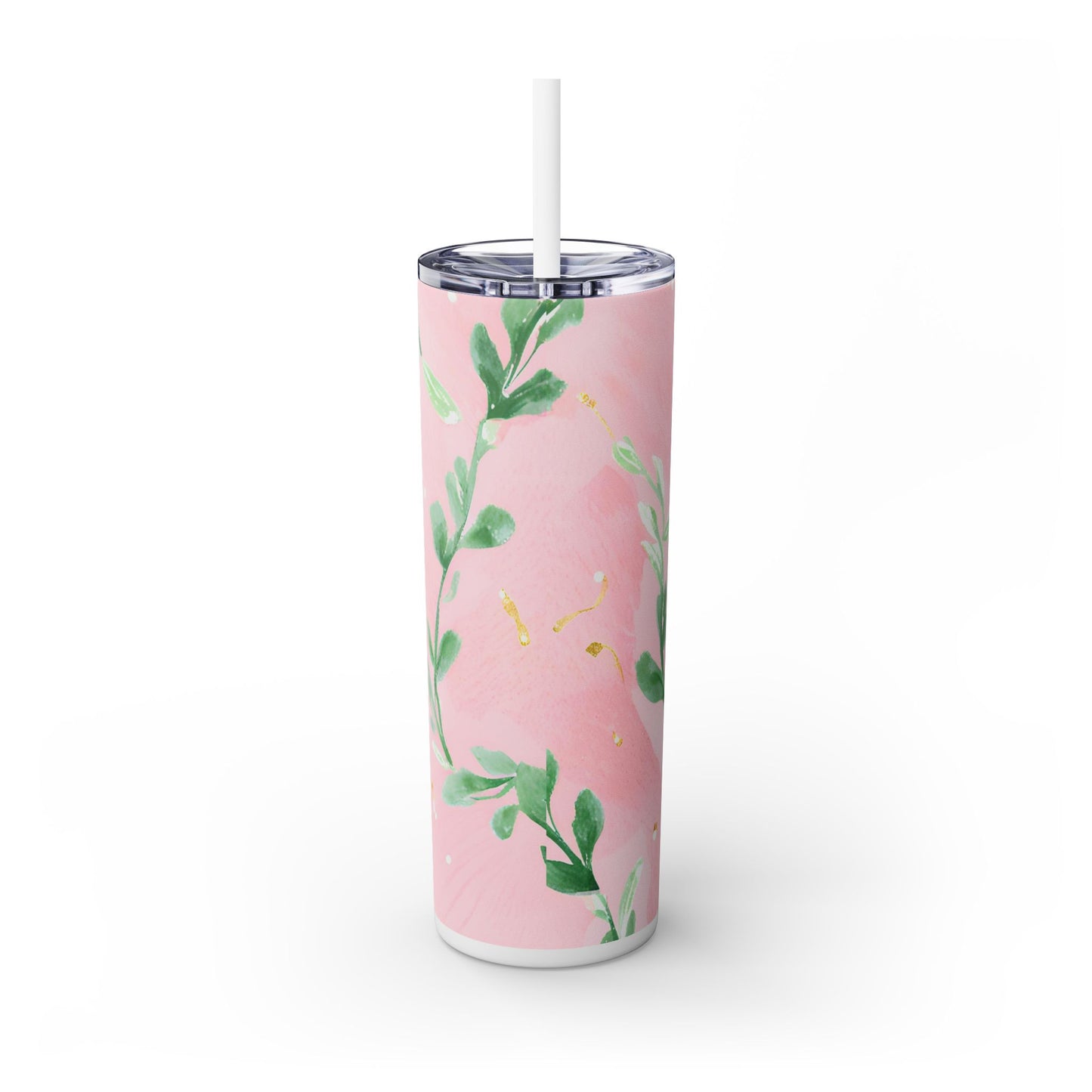 Cross with Flowers Skinny Tumbler with Straw, 20oz