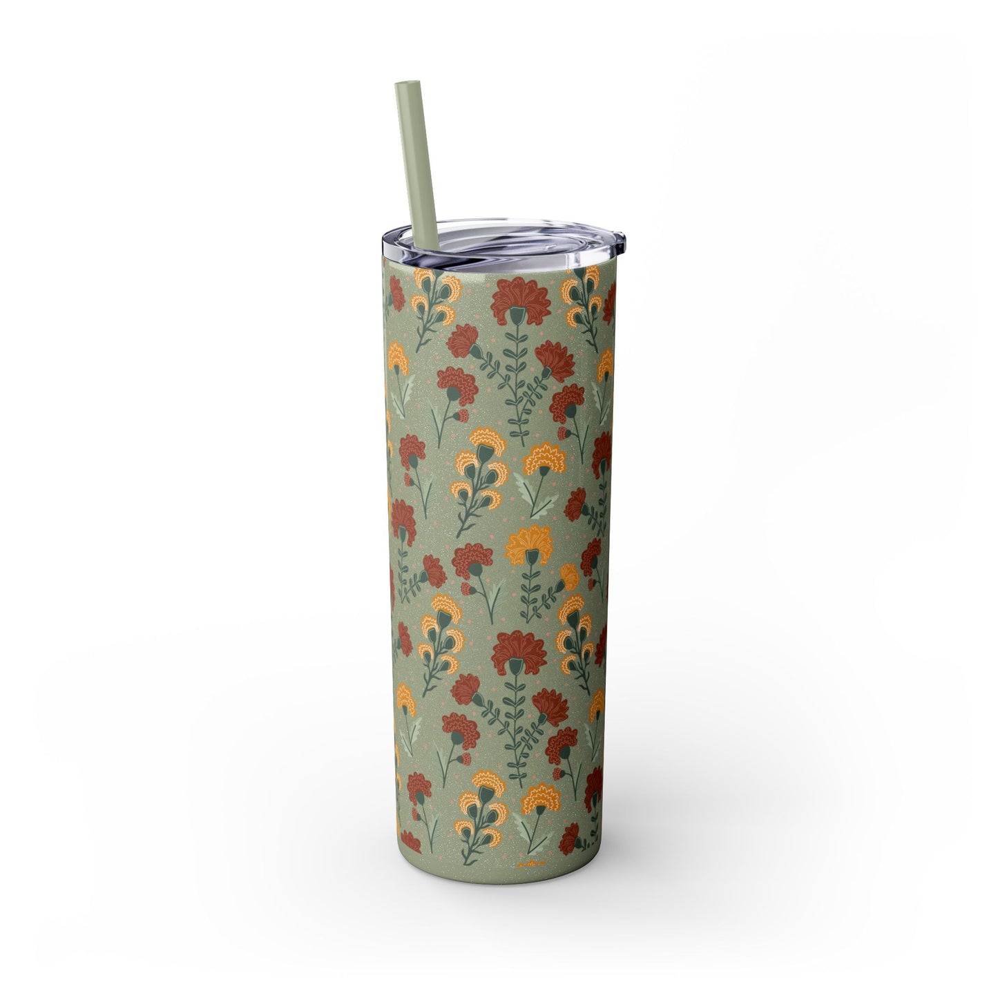 Fall Flowers Skinny Tumbler with Straw, 20oz