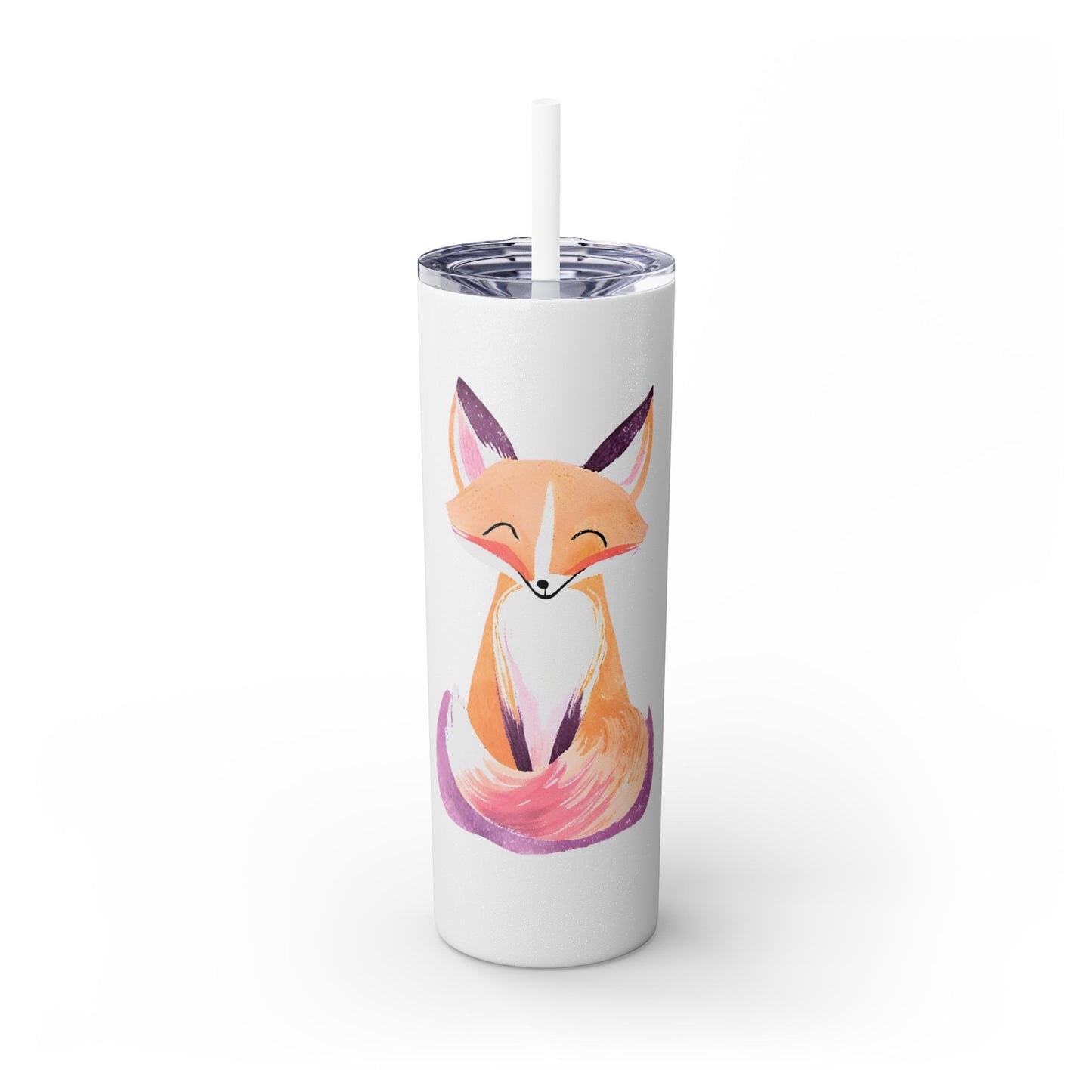 Cute Fox Skinny Tumbler with Straw, 20oz