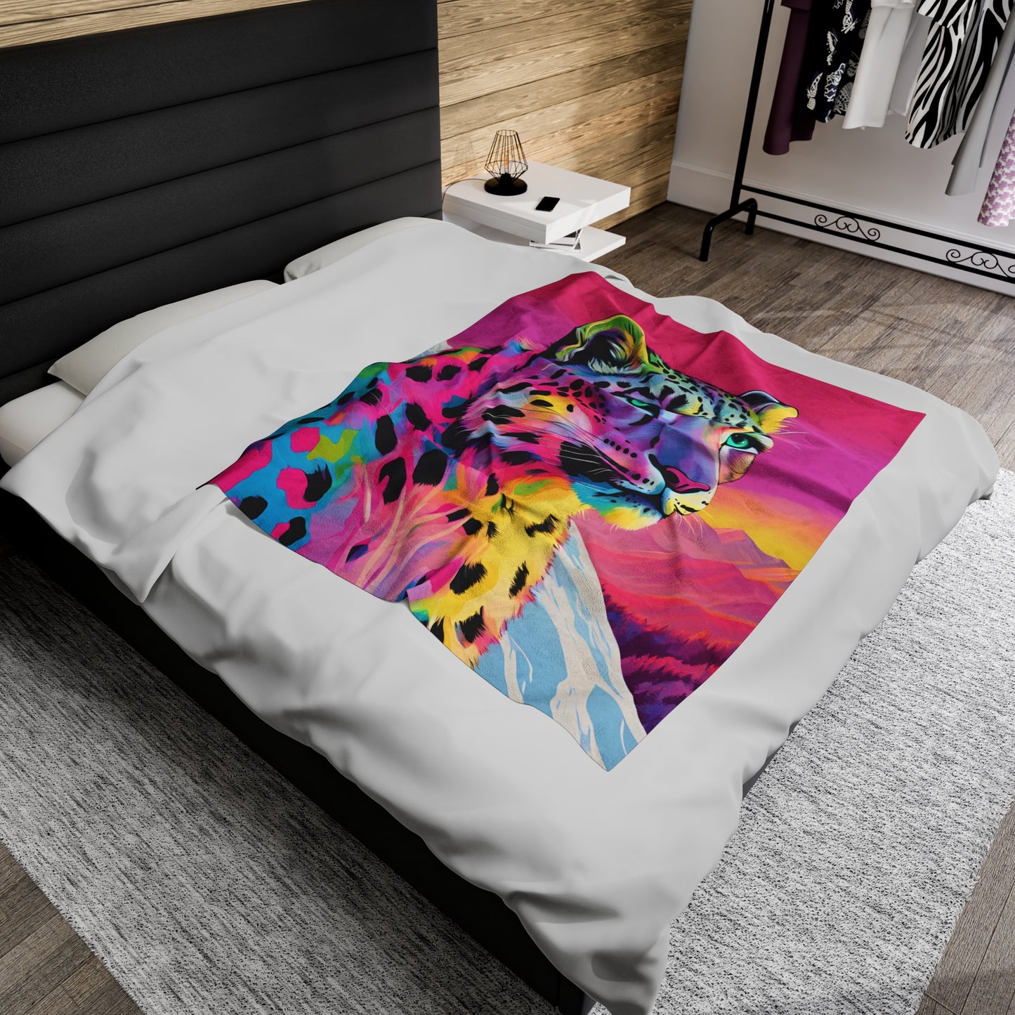Rainbow Snow Leopard Plush Blanket