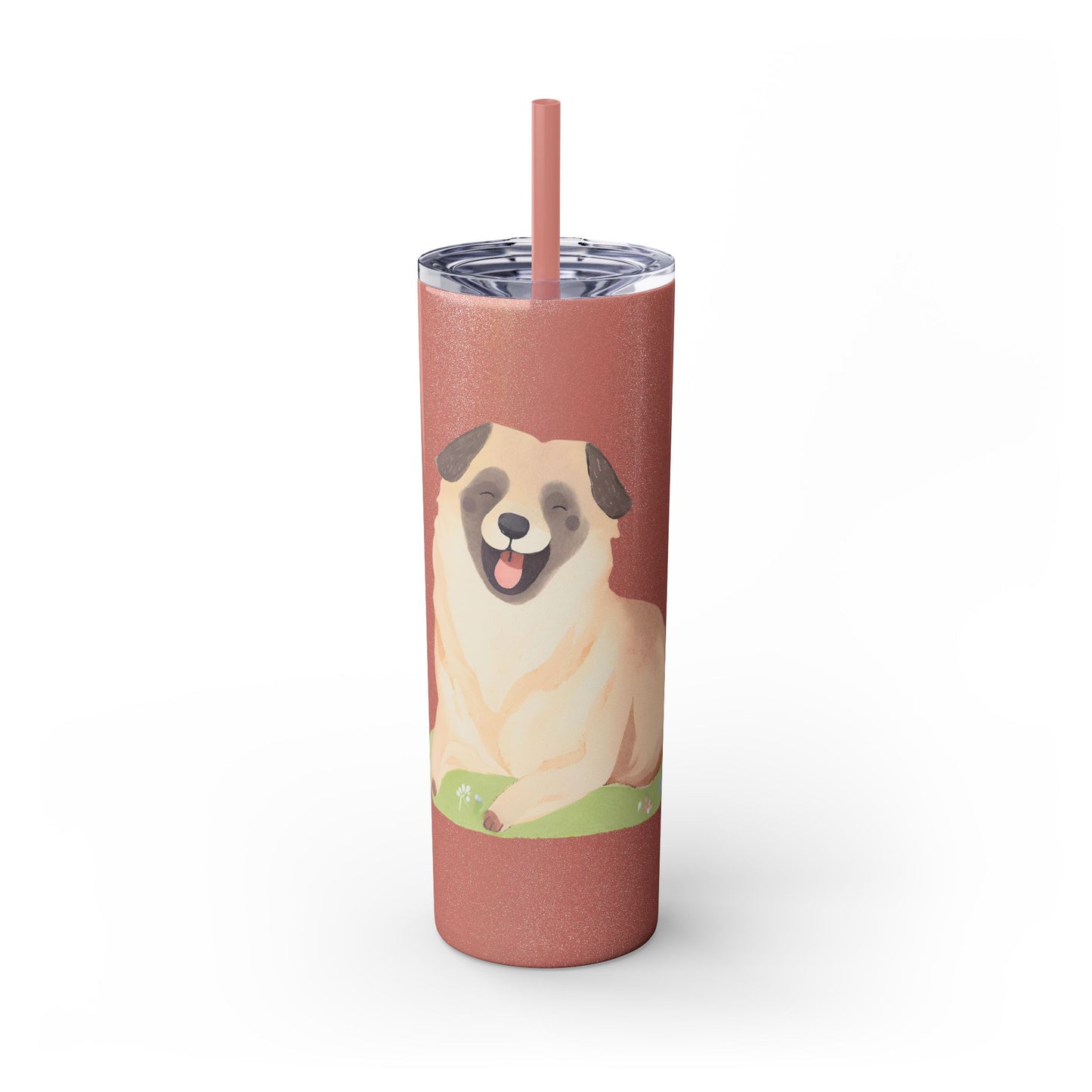 Happy Shepherd Puppy Dog Skinny Tumbler with Straw, 20oz