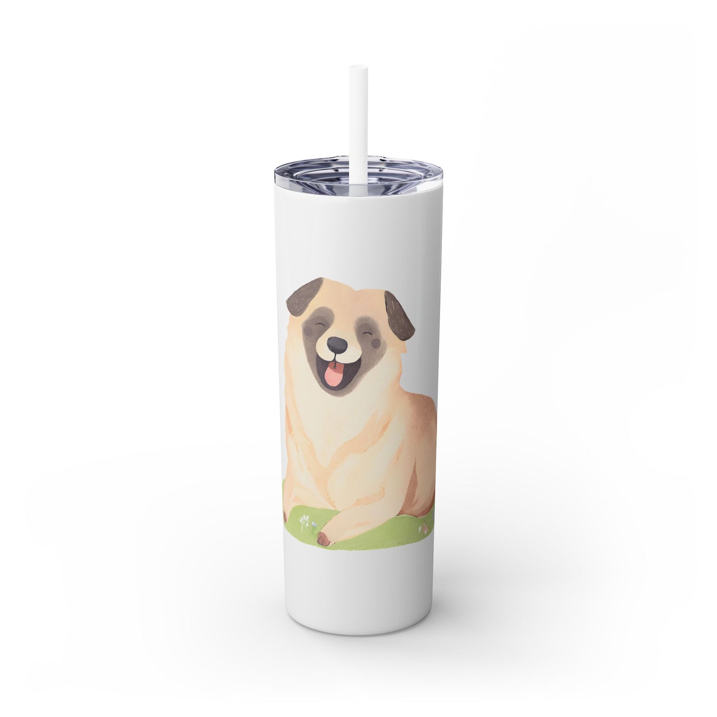 Happy Shepherd Puppy Dog Skinny Tumbler with Straw, 20oz