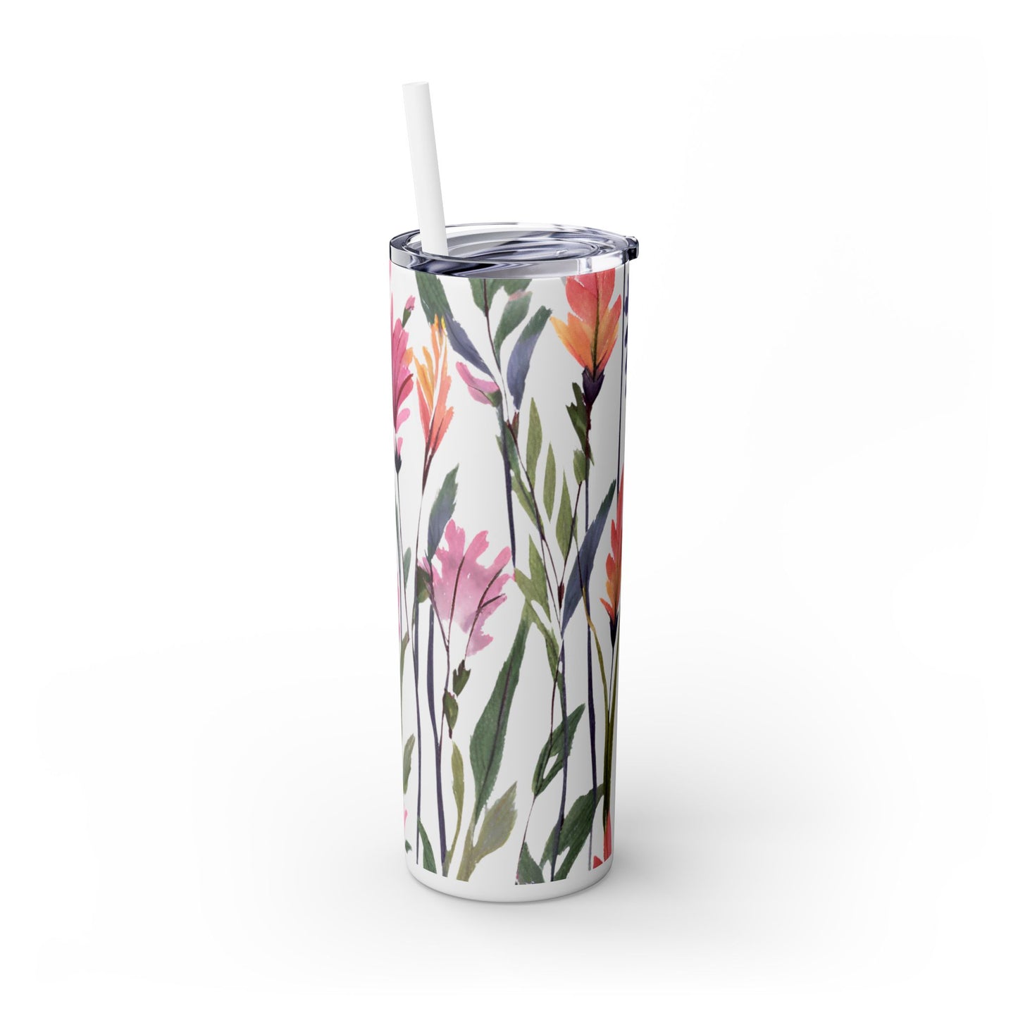 Wildflower Skinny Tumbler with Straw, 20oz