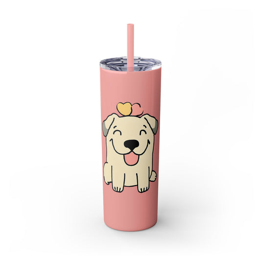 Happy Love Puppy Dog Skinny Tumbler with Straw, 20oz