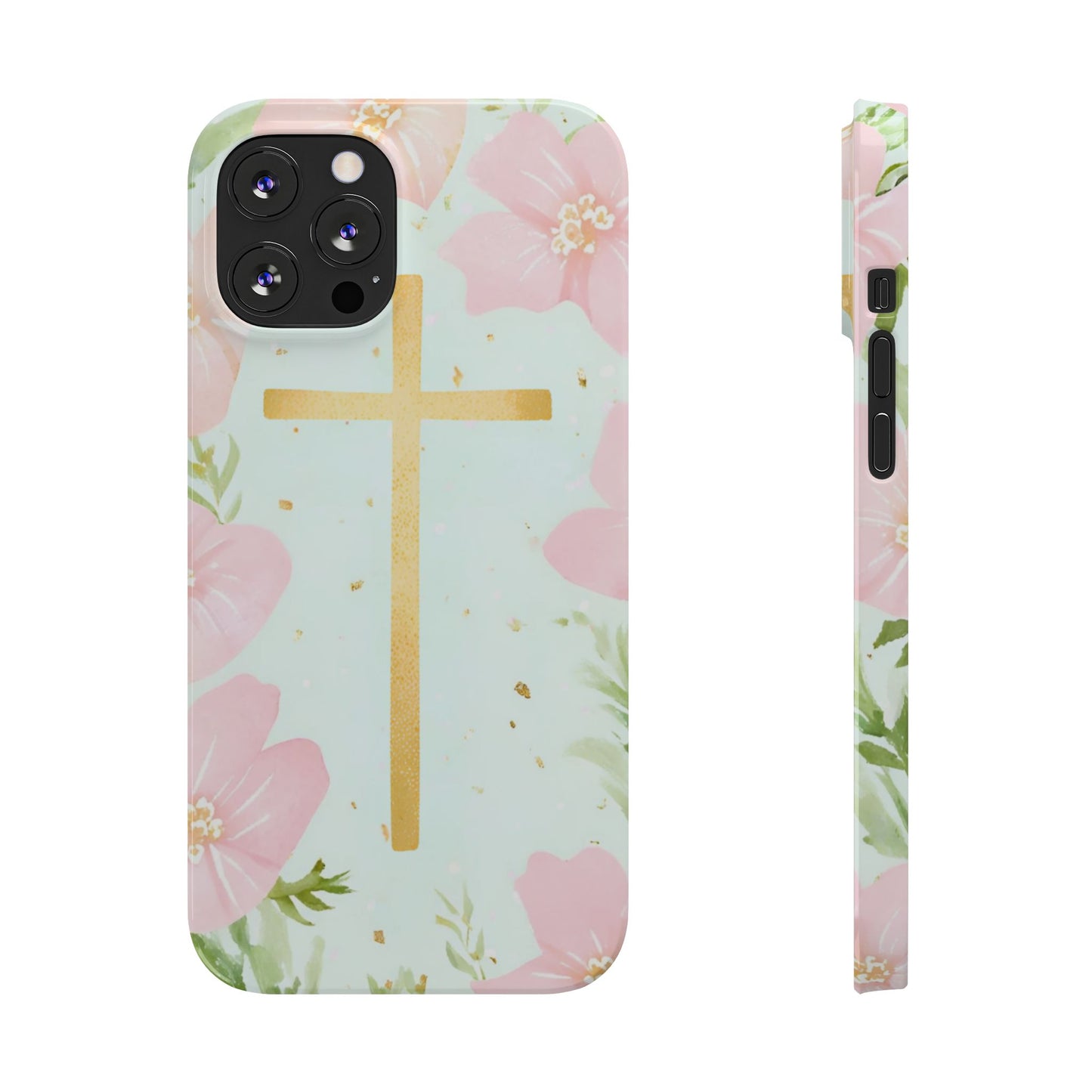 Cross with flowers Slim Phone Case