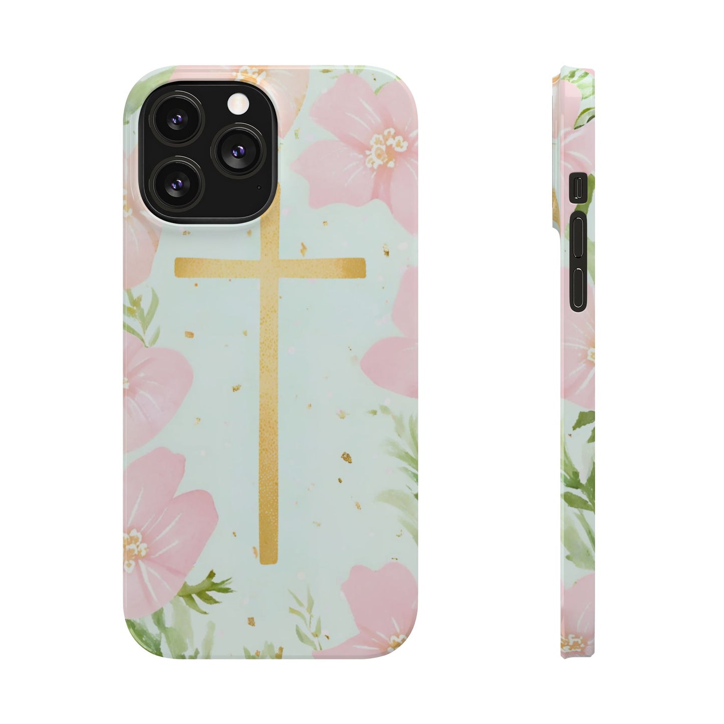 Cross with flowers Slim Phone Case