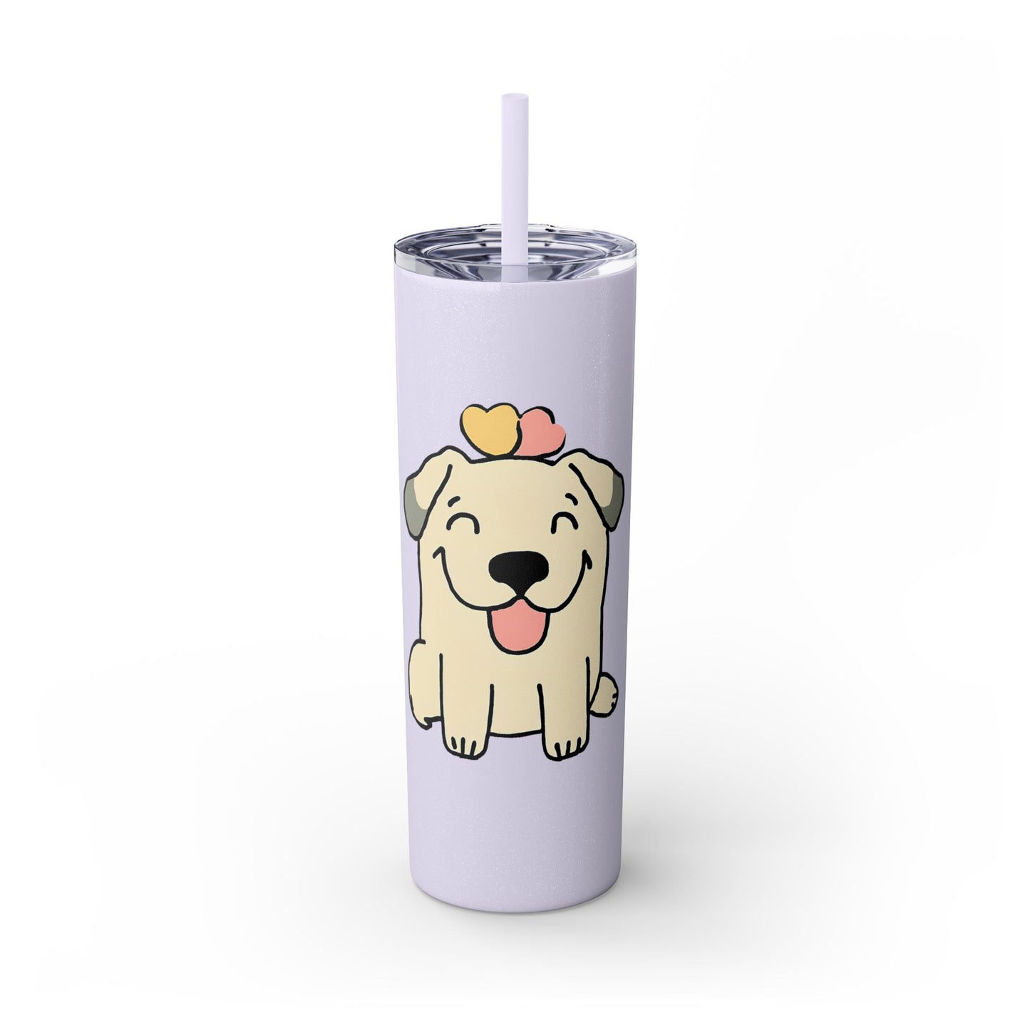 Happy Love Puppy Dog Skinny Tumbler with Straw, 20oz