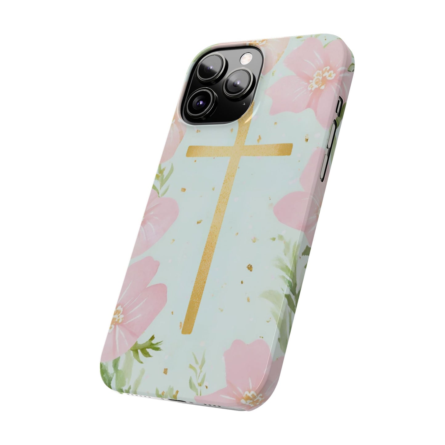 Cross with flowers Slim Phone Case