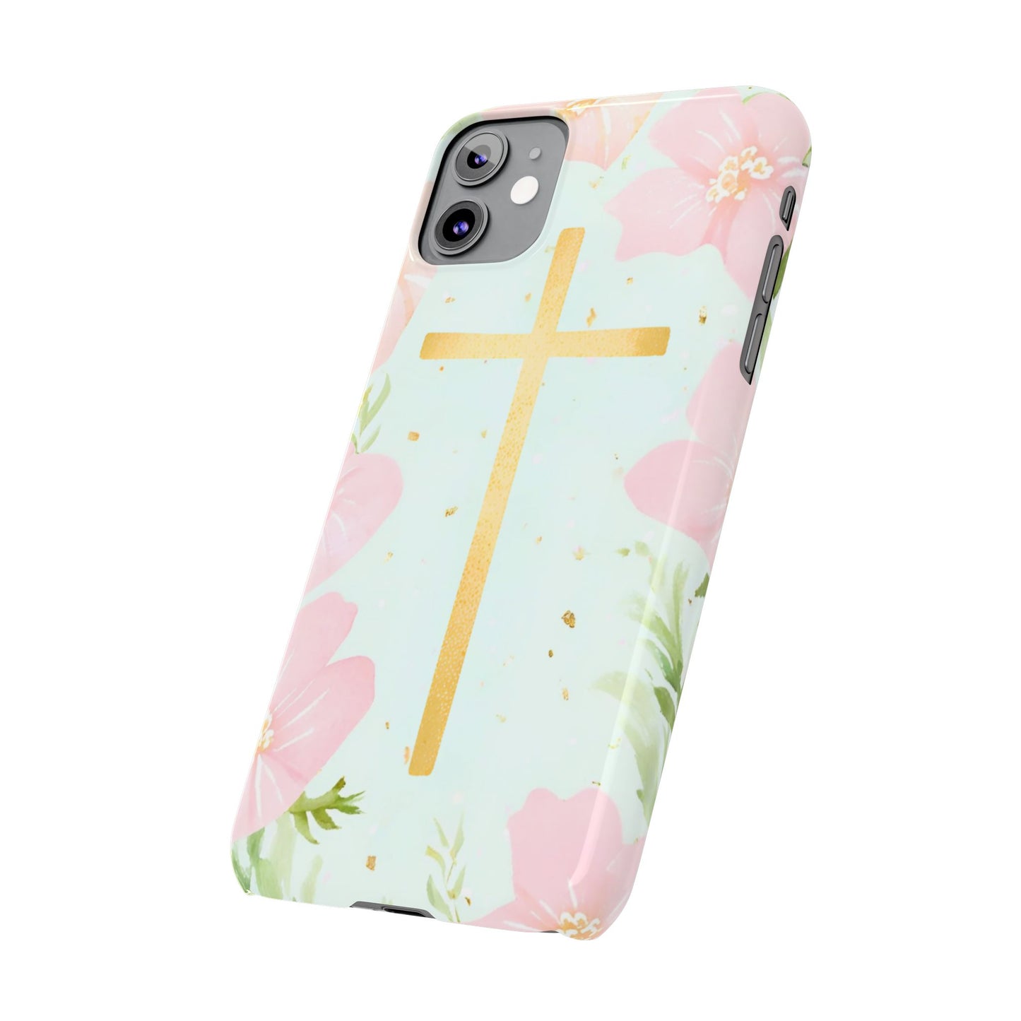 Cross with flowers Slim Phone Case