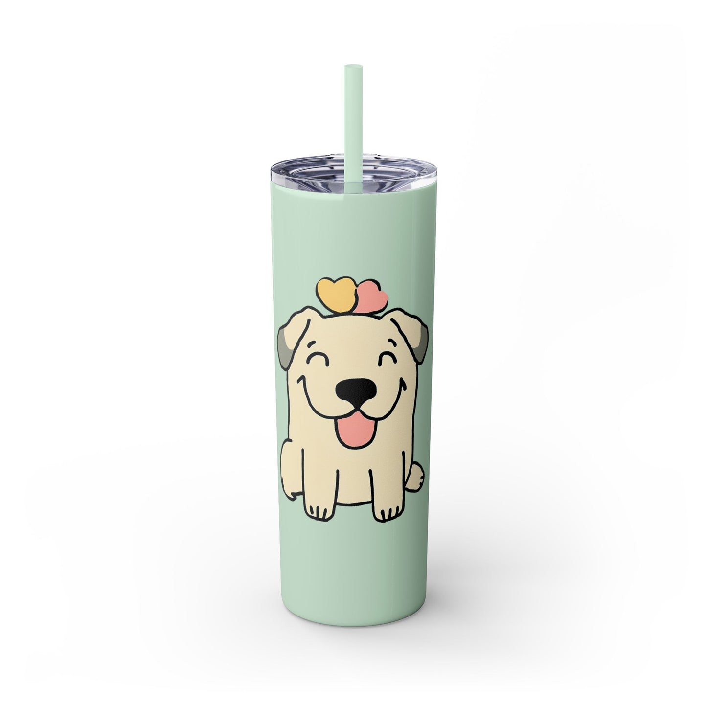 Happy Love Puppy Dog Skinny Tumbler with Straw, 20oz