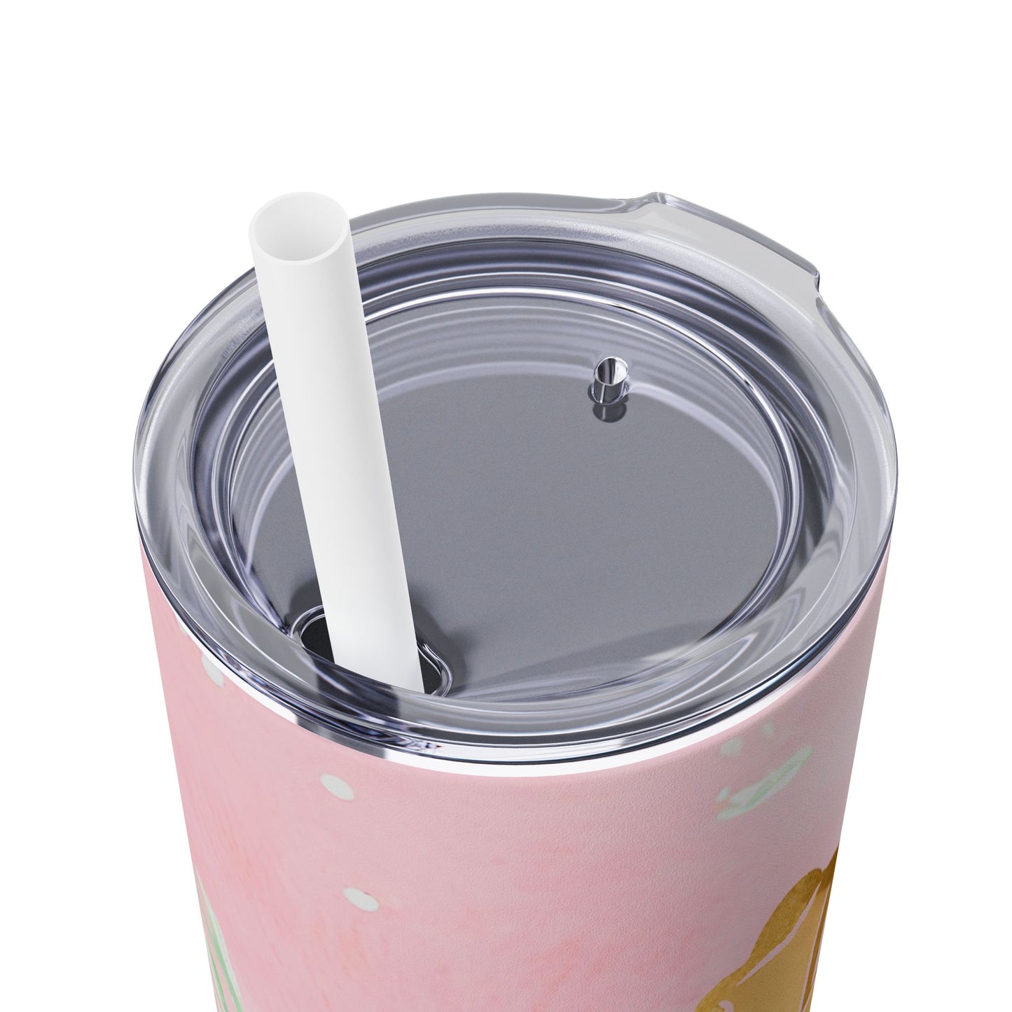 Cross with Flowers Skinny Tumbler with Straw, 20oz