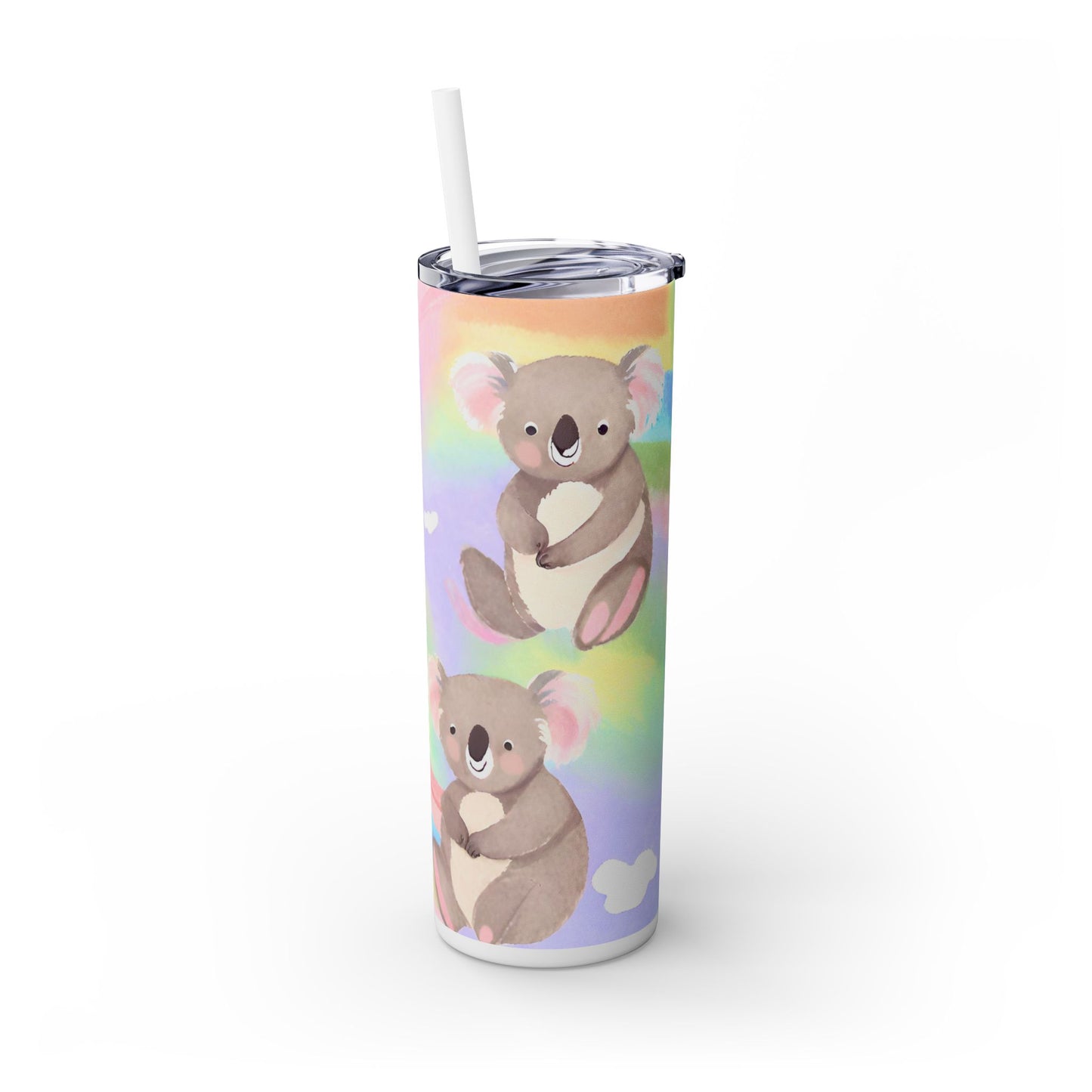 Koalas and Rainbows Skinny Tumbler with Straw, 20oz