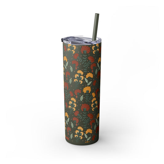 Fall Flowers Skinny Tumbler with Straw, 20oz