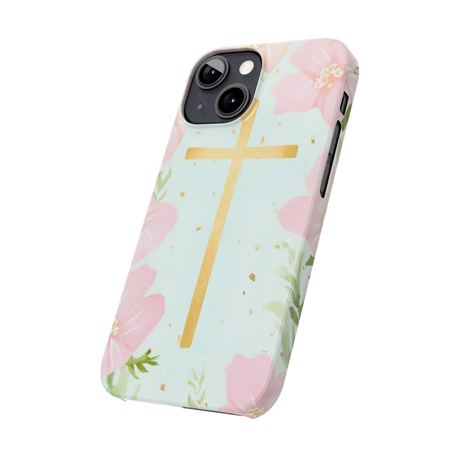 Cross with flowers Slim Phone Case