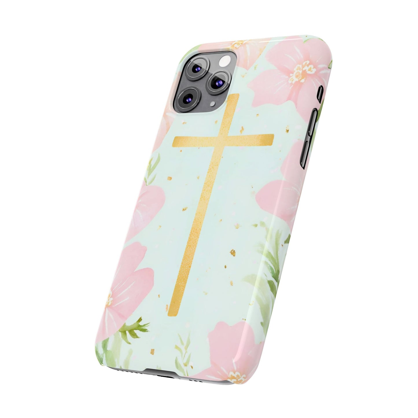 Cross with flowers Slim Phone Case