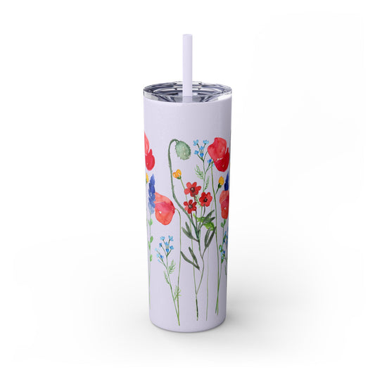 Wildflower Skinny Tumbler with Straw, 20oz