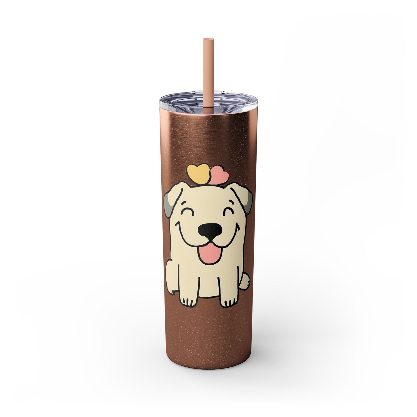 Happy Love Puppy Dog Skinny Tumbler with Straw, 20oz