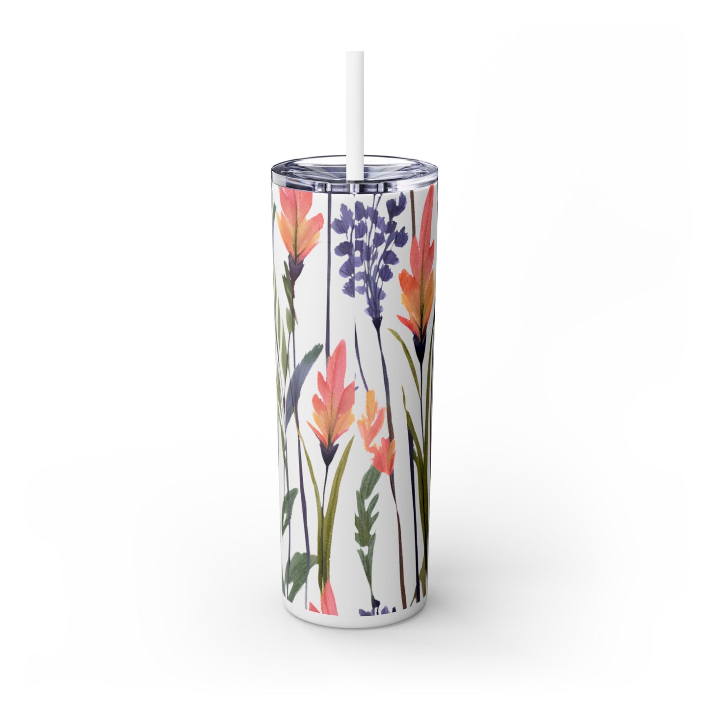 Wildflower Skinny Tumbler with Straw, 20oz