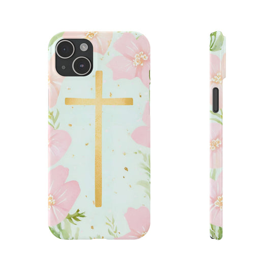 Cross with flowers Slim Phone Case