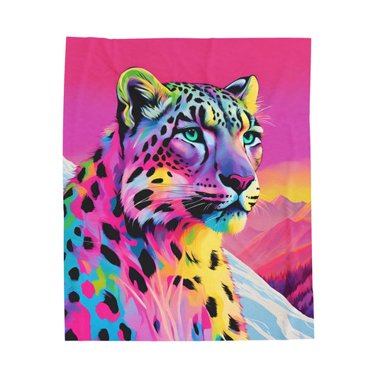 Rainbow Snow Leopard Plush Blanket