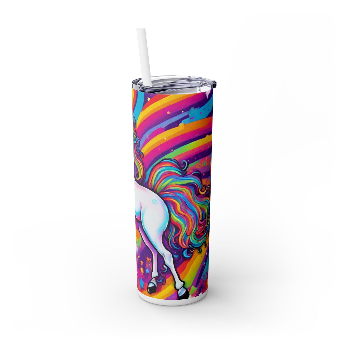 Rainbow Unicorn Skinny Tumbler with Straw, 20oz