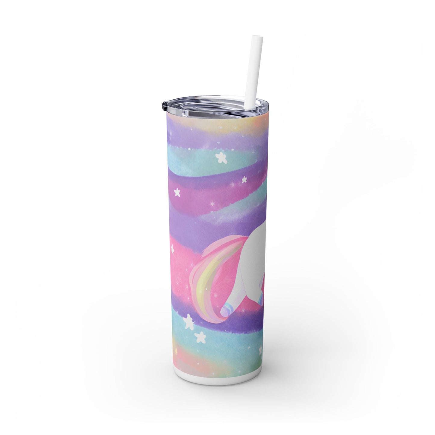 Rainbow Unicorn Skinny Tumbler with Straw, 20oz