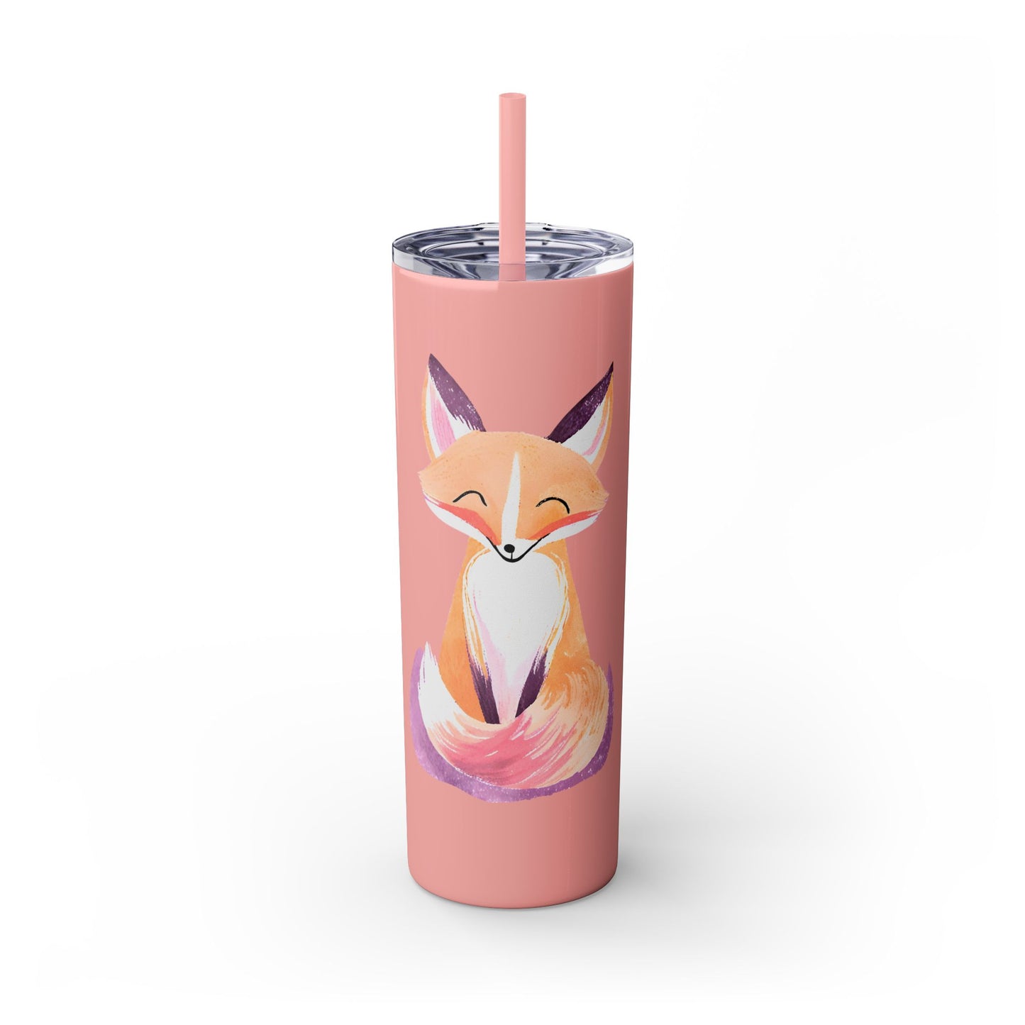 Cute Fox Skinny Tumbler with Straw, 20oz