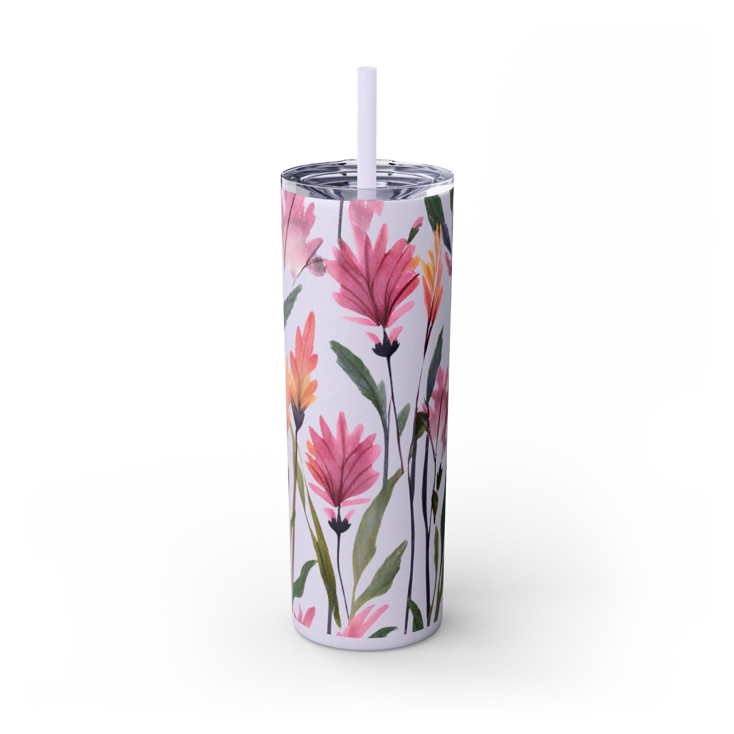 Wildflower Skinny Tumbler with Straw, 20oz